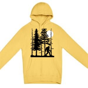 Bigfoot Hiding In Forest For Sasquatch Believers Gift Premium Pullover Hoodie