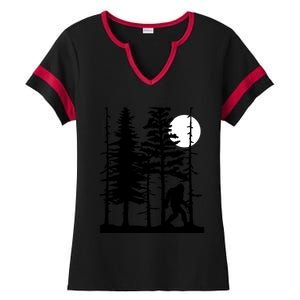 Bigfoot Hiding In Forest For Sasquatch Believers Gift Ladies Halftime Notch Neck Tee