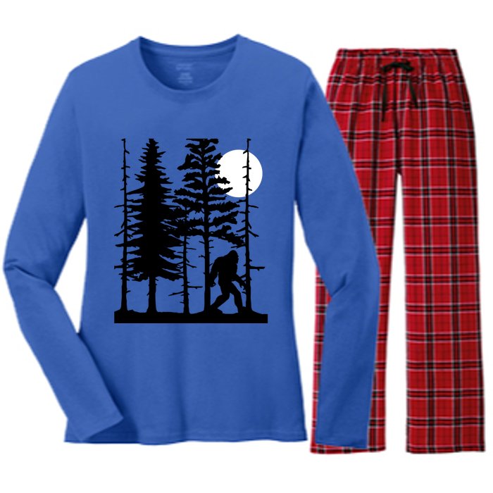 Bigfoot Hiding In Forest For Sasquatch Believers Gift Women's Long Sleeve Flannel Pajama Set 