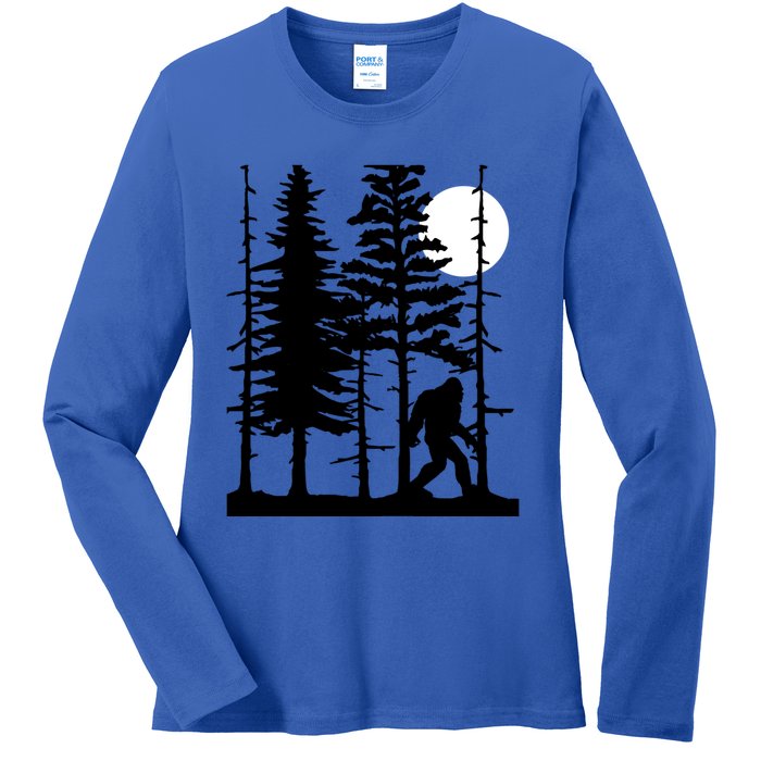 Bigfoot Hiding In Forest For Sasquatch Believers Gift Ladies Long Sleeve Shirt