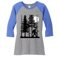 Bigfoot Hiding In Forest For Sasquatch Believers Gift Women's Tri-Blend 3/4-Sleeve Raglan Shirt