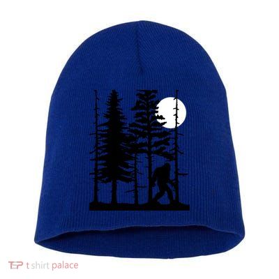 Bigfoot Hiding In Forest For Sasquatch Believers Gift Short Acrylic Beanie