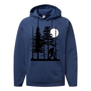 Bigfoot Hiding In Forest For Sasquatch Believers Gift Performance Fleece Hoodie