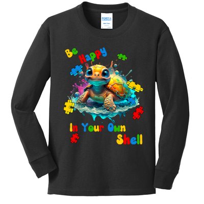 Be Happy In Your Own Shell Autism Awareness Turtle Kids Long Sleeve Shirt