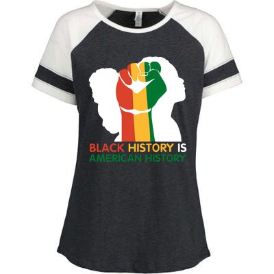 Black History Is American History Pride Fist Enza Ladies Jersey Colorblock Tee