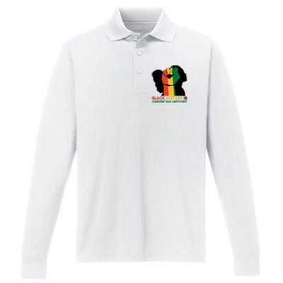 Black History Is American History Pride Fist Performance Long Sleeve Polo