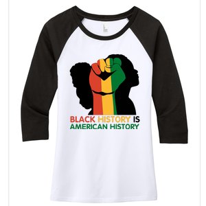 Black History Is American History Pride Fist Women's Tri-Blend 3/4-Sleeve Raglan Shirt