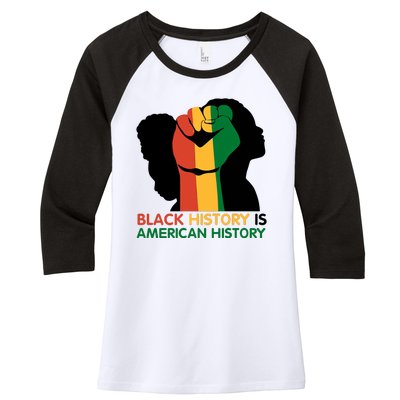 Black History Is American History Pride Fist Women's Tri-Blend 3/4-Sleeve Raglan Shirt