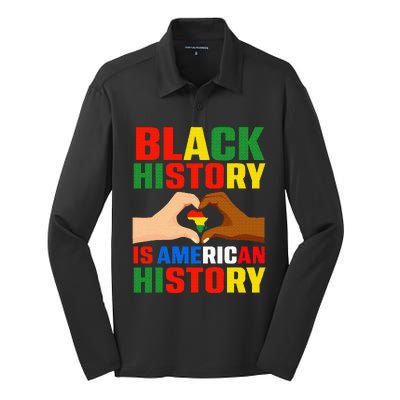 Black History Is American History Patriotic African American Silk Touch Performance Long Sleeve Polo