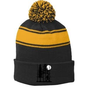 Bigfoot Hiding In Forest For Sasquatch Believers Stripe Pom Pom Beanie