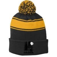 Bigfoot Hiding In Forest For Sasquatch Believers Stripe Pom Pom Beanie