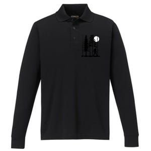 Bigfoot Hiding In Forest For Sasquatch Believers Performance Long Sleeve Polo