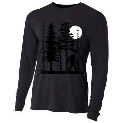 Bigfoot Hiding In Forest For Sasquatch Believers Cooling Performance Long Sleeve Crew