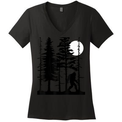 Bigfoot Hiding In Forest For Sasquatch Believers Women's V-Neck T-Shirt