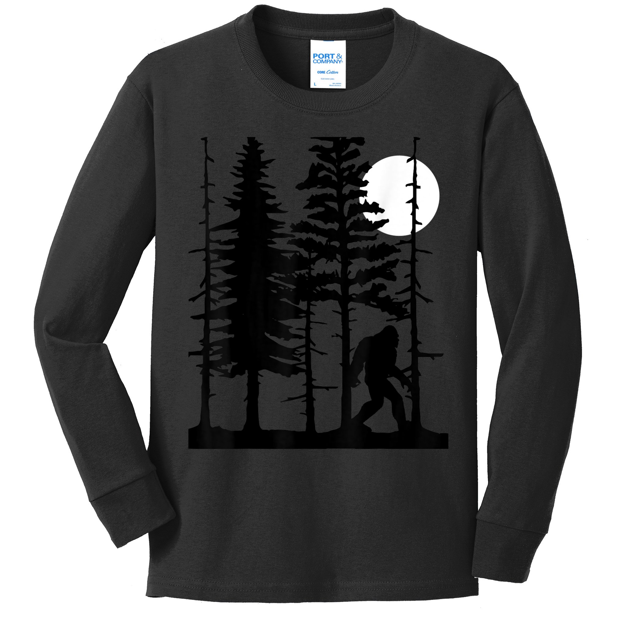 Bigfoot Hiding In Forest For Sasquatch Believers Kids Long Sleeve Shirt
