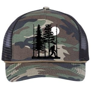 Bigfoot Hiding In Forest For Sasquatch Believers Retro Rope Trucker Hat Cap