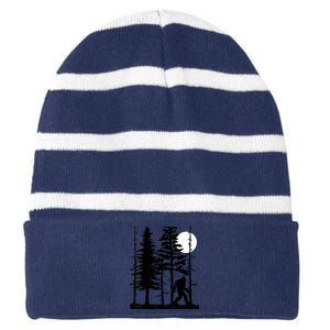 Bigfoot Hiding In Forest For Sasquatch Believers Striped Beanie with Solid Band