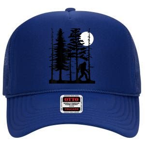 Bigfoot Hiding In Forest For Sasquatch Believers High Crown Mesh Back Trucker Hat