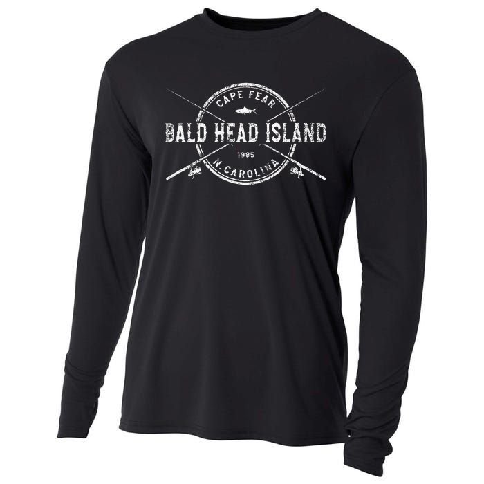 Bald Head Island Nc Vintage Crossed Fishing Rods Cooling Performance Long Sleeve Crew