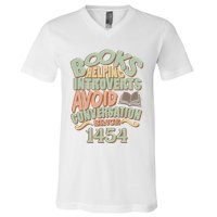 Books Helping Introverts Avoid Conversation 1454 V-Neck T-Shirt