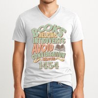 Books Helping Introverts Avoid Conversation 1454 V-Neck T-Shirt