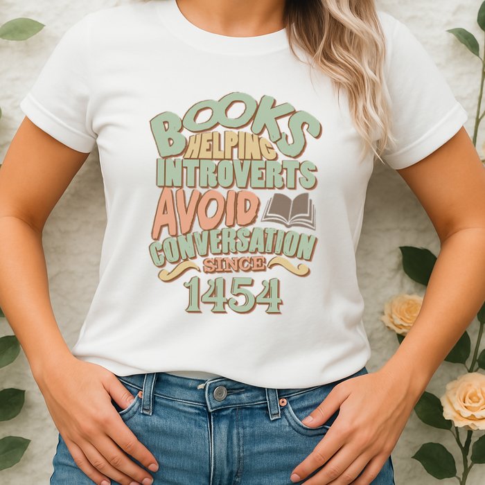 Books Helping Introverts Avoid Conversation 1454 Womens T-Shirt