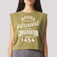 Books Helping Introvert Avoid Conversation Since 1454 Gift Garment-Dyed Women's Muscle Tee