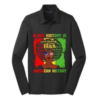 Black History Is American History Africa Afro Melanin Queen Gift Silk Touch Performance Long Sleeve Polo