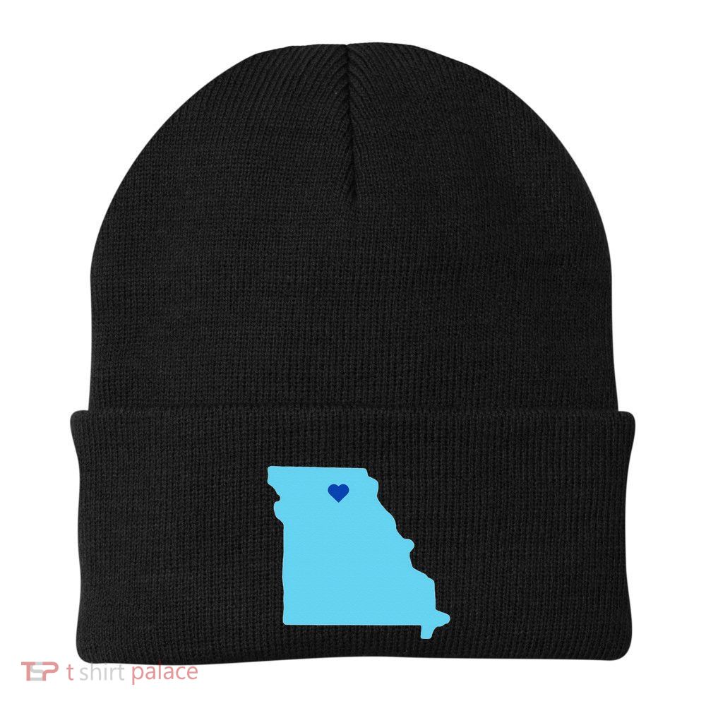 Blue Heart In State Of Missouri Outline Knit Cap Winter Beanie