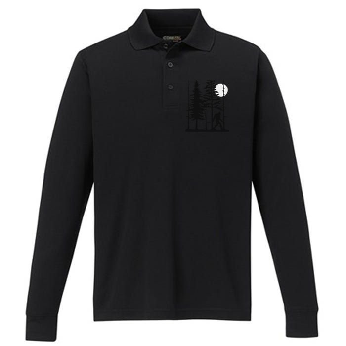 Bigfoot Hiding In Forest For Sasquatch Believers Performance Long Sleeve Polo