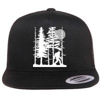 Bigfoot Hiding In Forest For Sasquatch Believers Flat Bill Trucker Hat