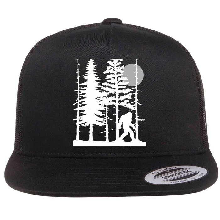 Bigfoot Hiding In Forest For Sasquatch Believers Flat Bill Trucker Hat
