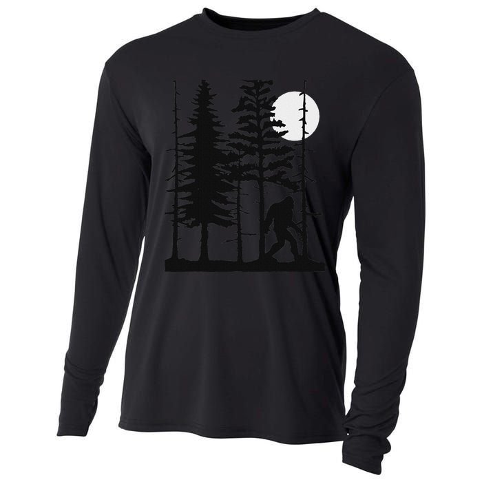 Bigfoot Hiding In Forest For Sasquatch Believers Cooling Performance Long Sleeve Crew