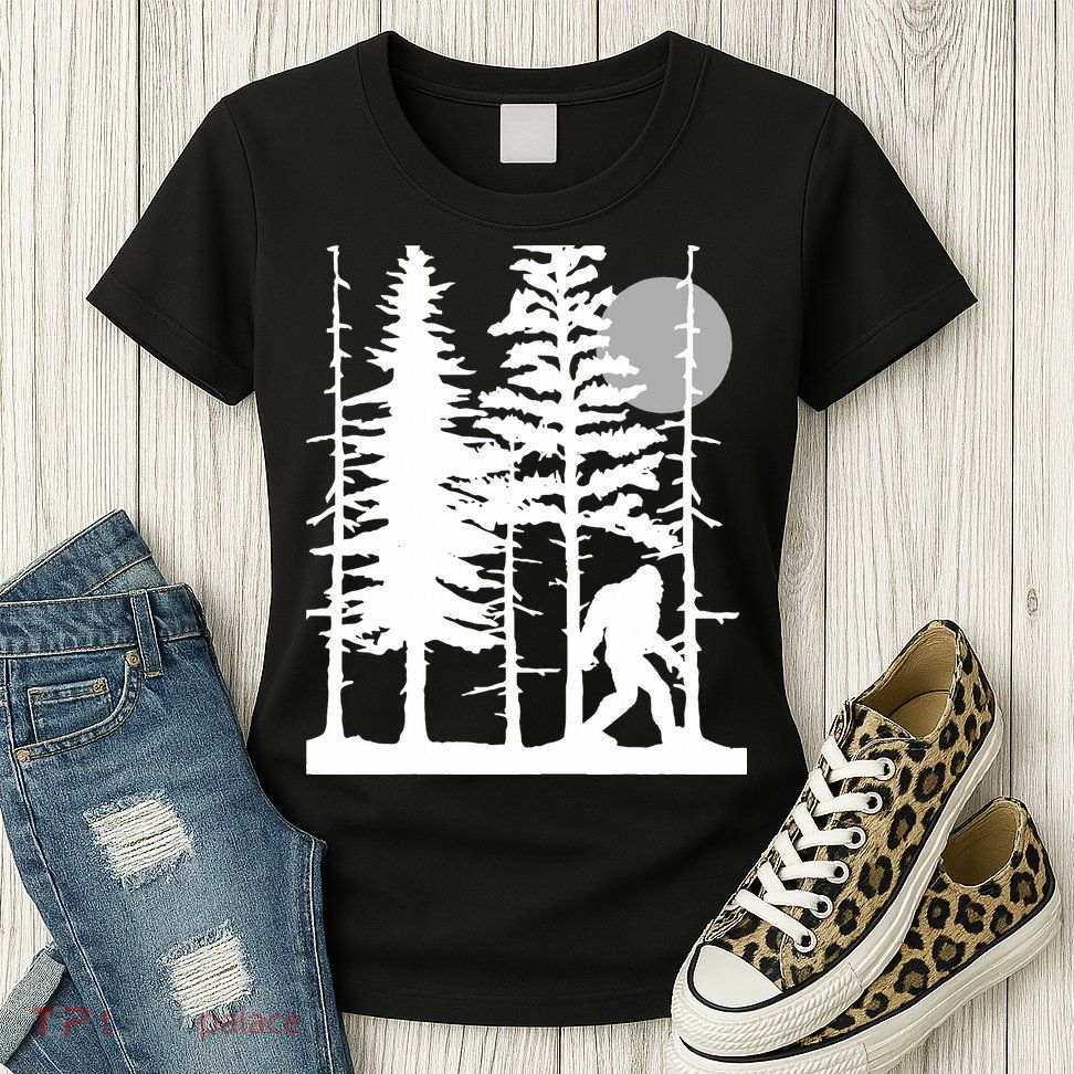 Bigfoot Hiding In Forest For Sasquatch Believers Womens T-Shirt