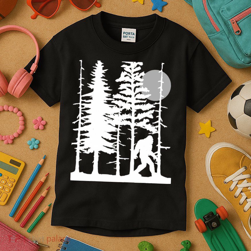 Bigfoot Hiding In Forest For Sasquatch Believers Kids T-Shirt