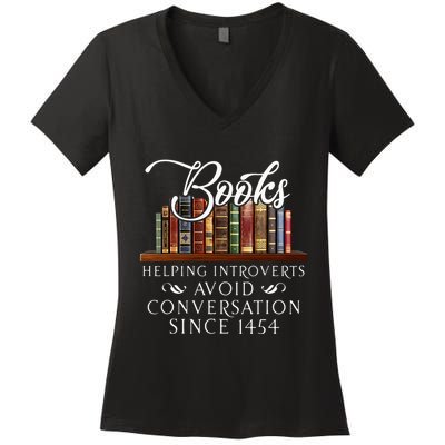 Books Helping Introverts Avoid Conversation Women's V-Neck T-Shirt