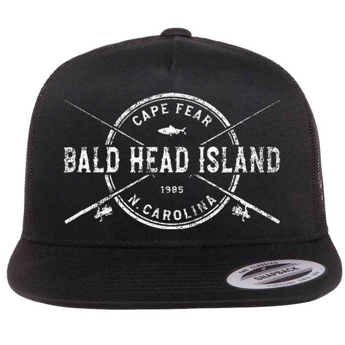 Bald Head Island Nc Vintage Crossed Fishing Rods Flat Bill Trucker Hat