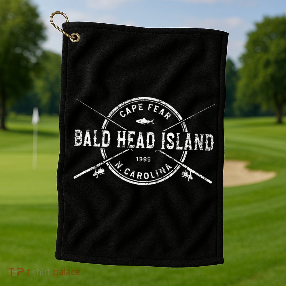 Bald Head Island Nc Vintage Crossed Fishing Rods Platinum Collection Golf Towel