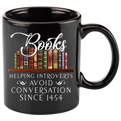Books helping introverts avoid conversation  11oz C Handle Ceramic Mug