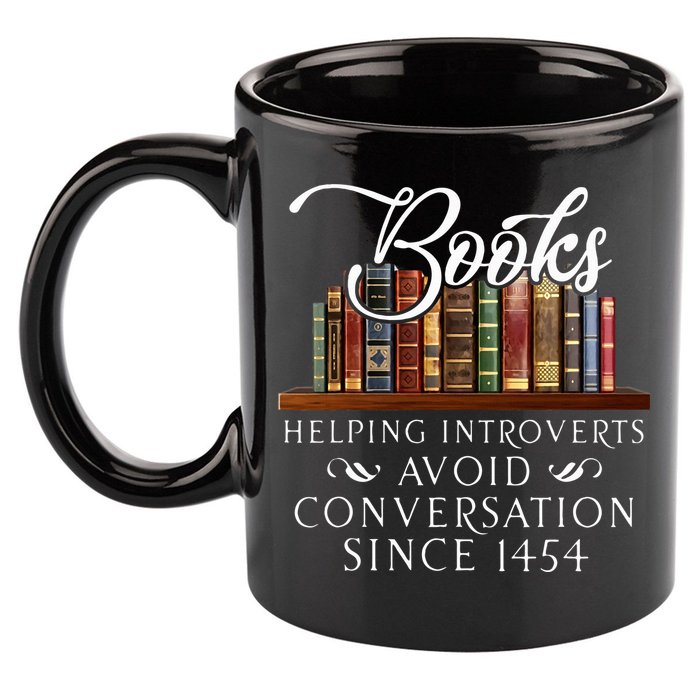 Books helping introverts avoid conversation  11oz C Handle Ceramic Mug