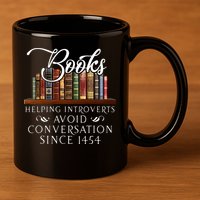 Books helping introverts avoid conversation  11oz C Handle Ceramic Mug