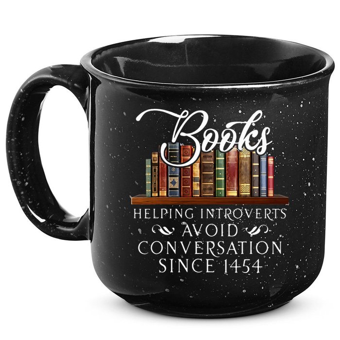 Books helping introverts avoid conversation  15oz Campfire Ceramic Mug