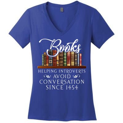 Books helping introverts avoid conversation  Women's V-Neck T-Shirt