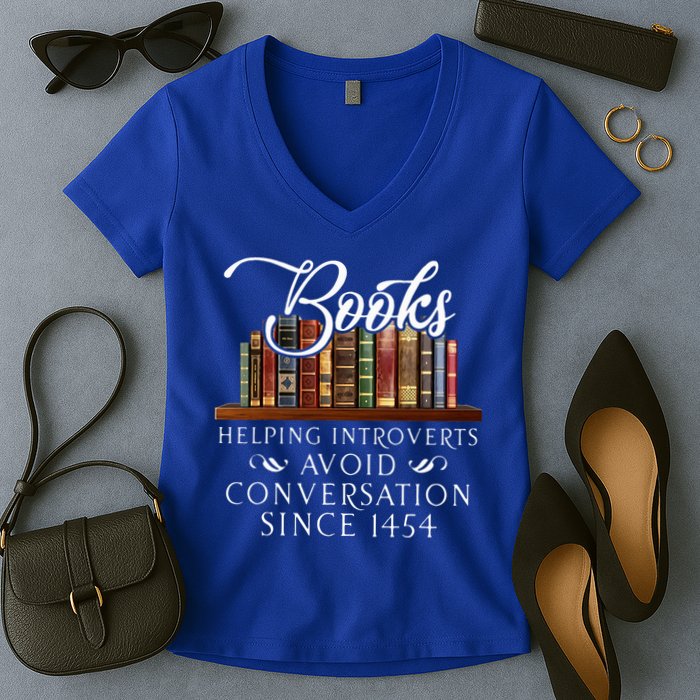 Books helping introverts avoid conversation  Women's V-Neck T-Shirt