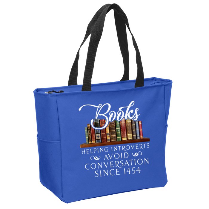 Books helping introverts avoid conversation  Zip Tote Bag