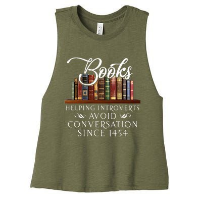 Books helping introverts avoid conversation  Women's Racerback Cropped Tank