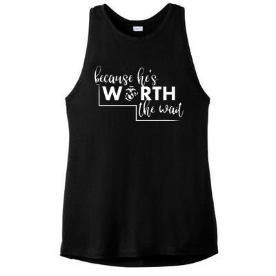 Because He Is Worth The Wait Marine Corps Girlfriend Army Wife Ladies PosiCharge Tri-Blend Wicking Tank