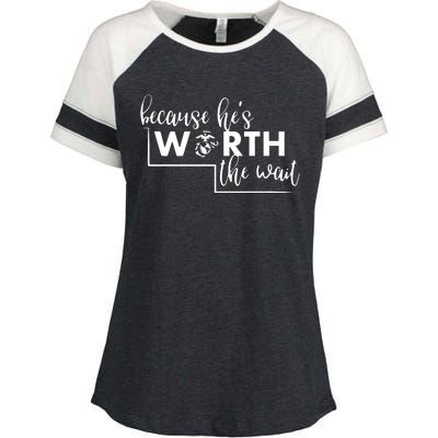 Because He Is Worth The Wait Marine Corps Girlfriend Army Wife Enza Ladies Jersey Colorblock Tee