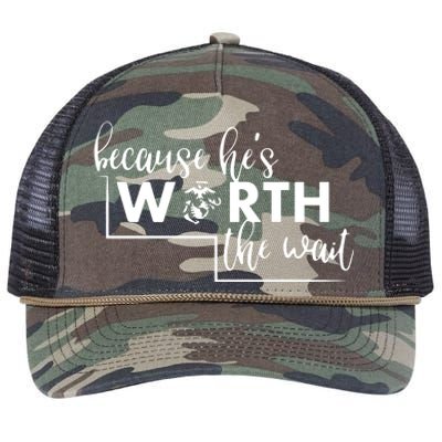 Because He Is Worth The Wait Marine Corps Girlfriend Army Wife Retro Rope Trucker Hat Cap