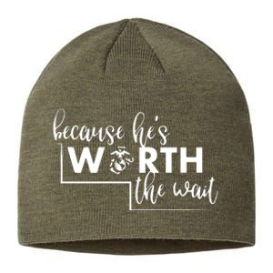 Because He Is Worth The Wait Marine Corps Girlfriend Army Wife Sustainable Beanie